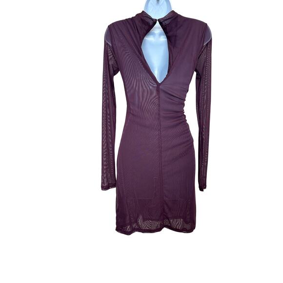 LAPOINTE Wine Red Mesh Bodycon Mini Dress XS Long Sleeve Slinky Cocktail $950 - Picture 10 of 11
